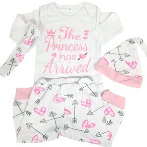 Girls 4-Piece Set: "The Princess Has Arrived" Set (Size 3-6mths)